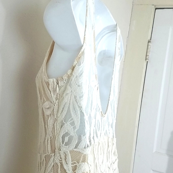 Sexy Coastal Cowgirl Lace Sundress Cream ivory white Lined stretch Deep V Back - Picture 8 of 13